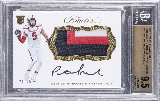2017 Panini "Flawless"  Collegiate Rookie Patch Autos (RPA) #RPA-PH Patrick Mahomes Signed Rookie Card (#24/25) – BGS GEM MINT 9.5/BGS 10
